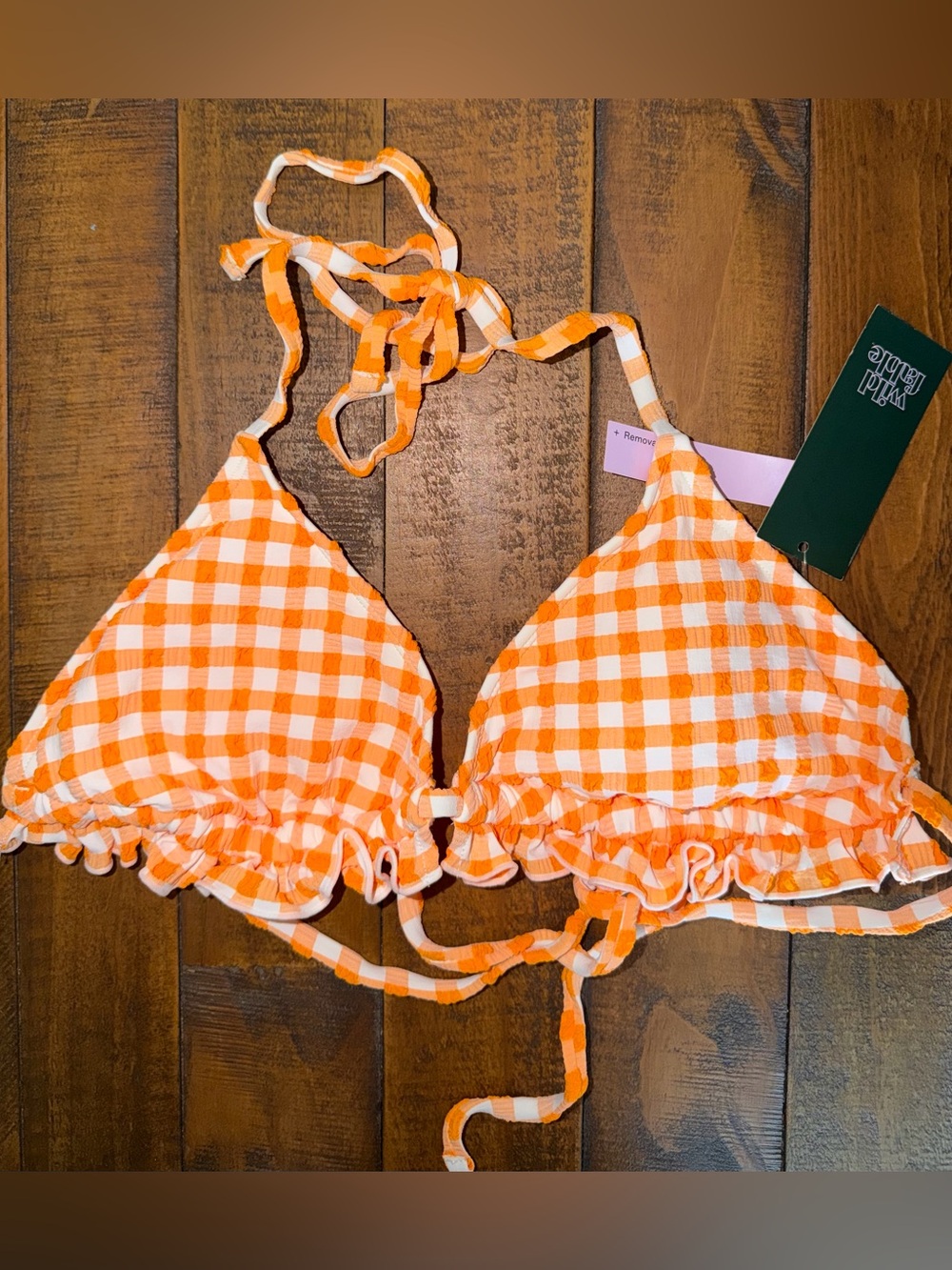 Target Orange White Gingham Ruffle Triangle Bikini Top